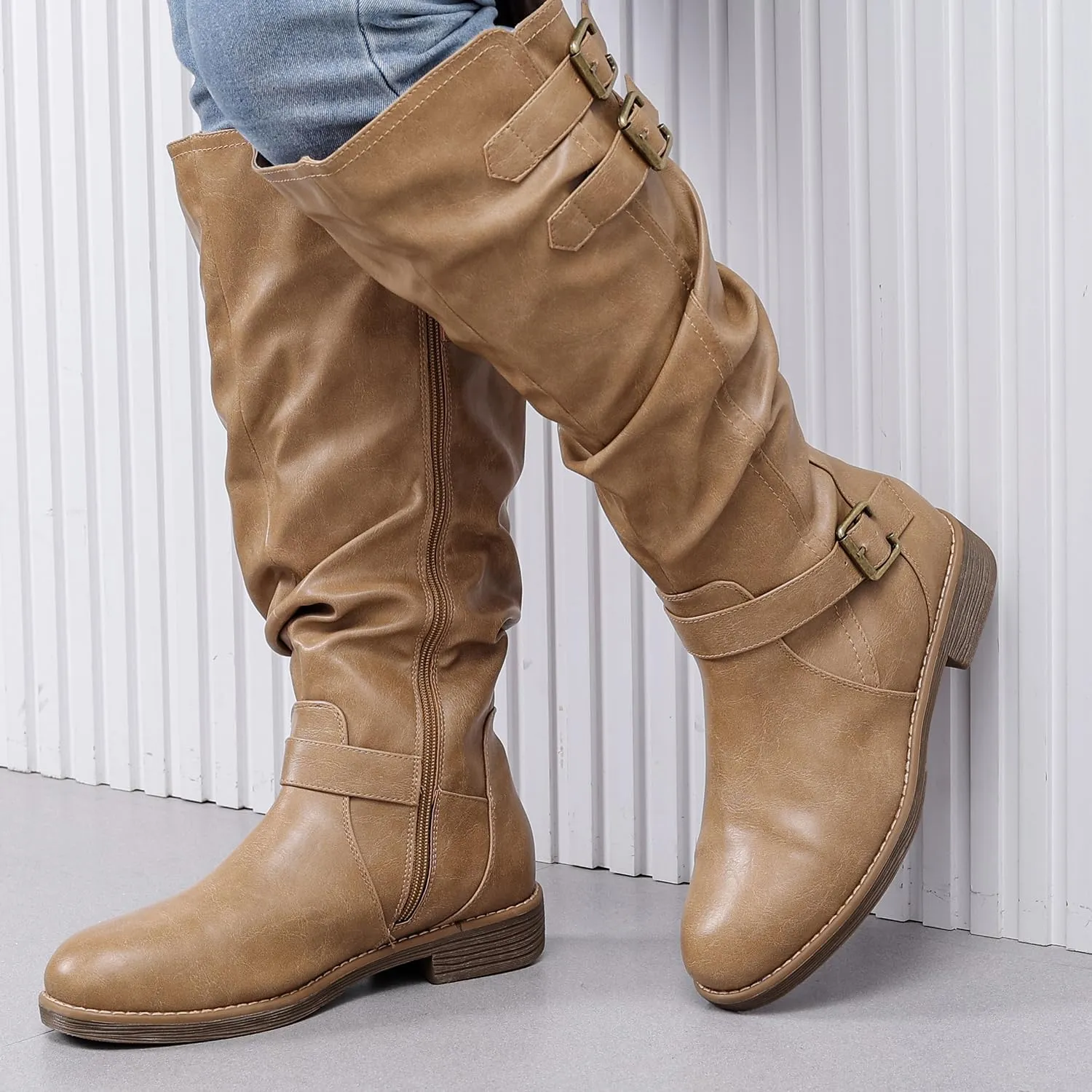Luoika Women's Extra Wide Calf Knee High Boots, Plus Size Slouchy Knee-High Boots.