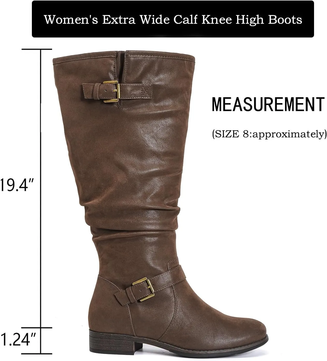 Luoika Women's Extra Wide Calf Knee High Boots, Plus Size Slouchy Knee-High Boots.