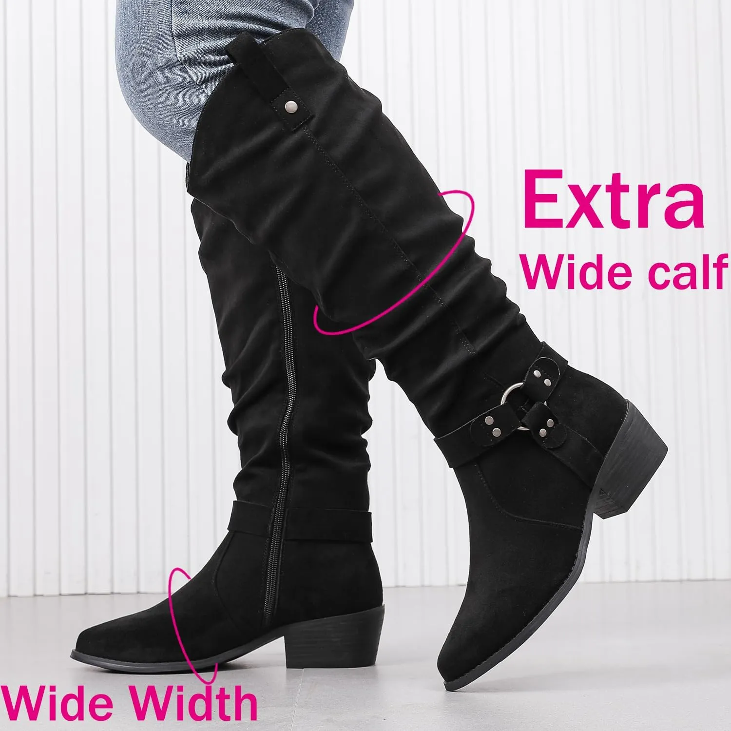 Luoika Women's Extra Wide Calf Knee High Boots, Wide Width Slouchy Knee-High Boots.