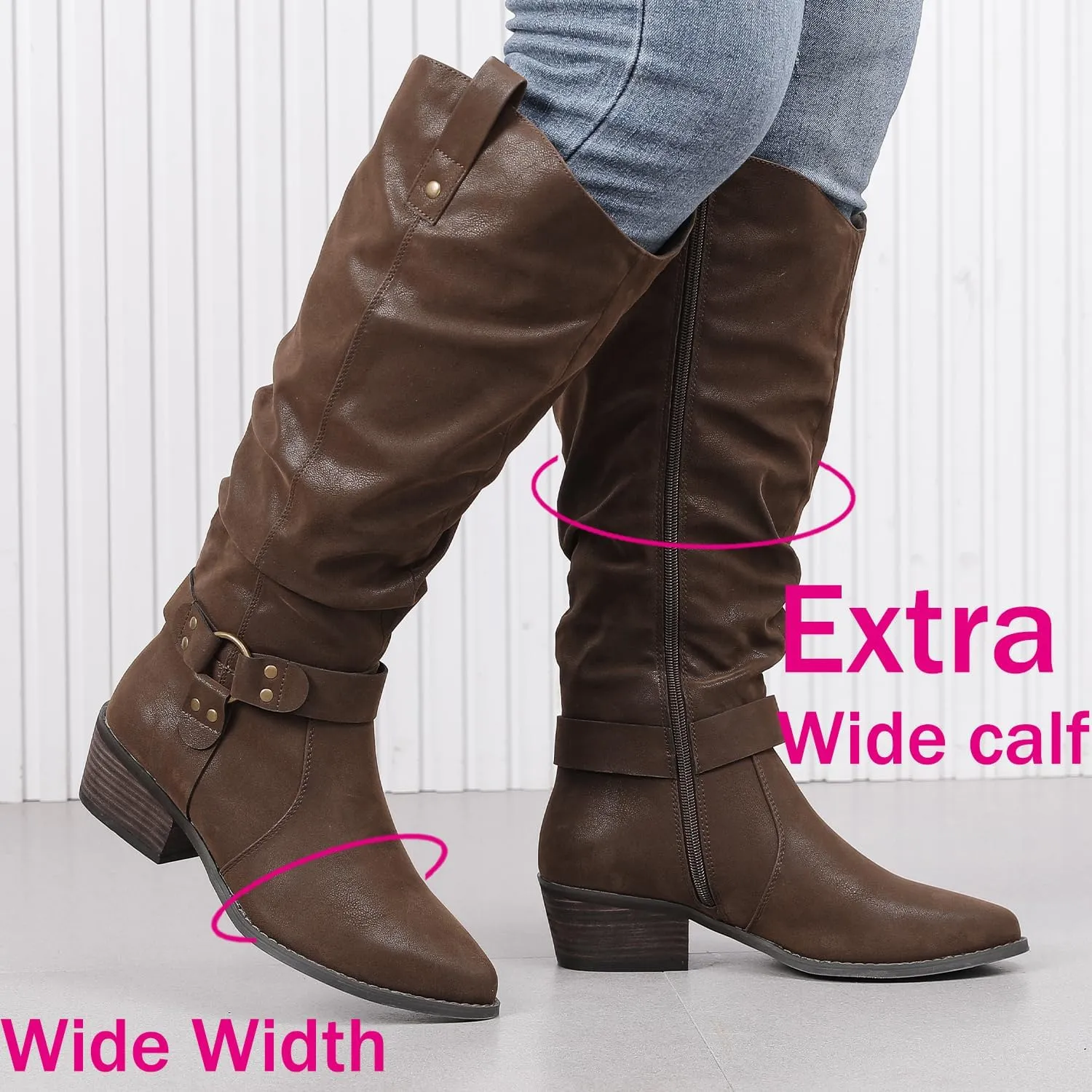 Luoika Women's Extra Wide Calf Knee High Boots, Wide Width Slouchy Knee-High Boots.