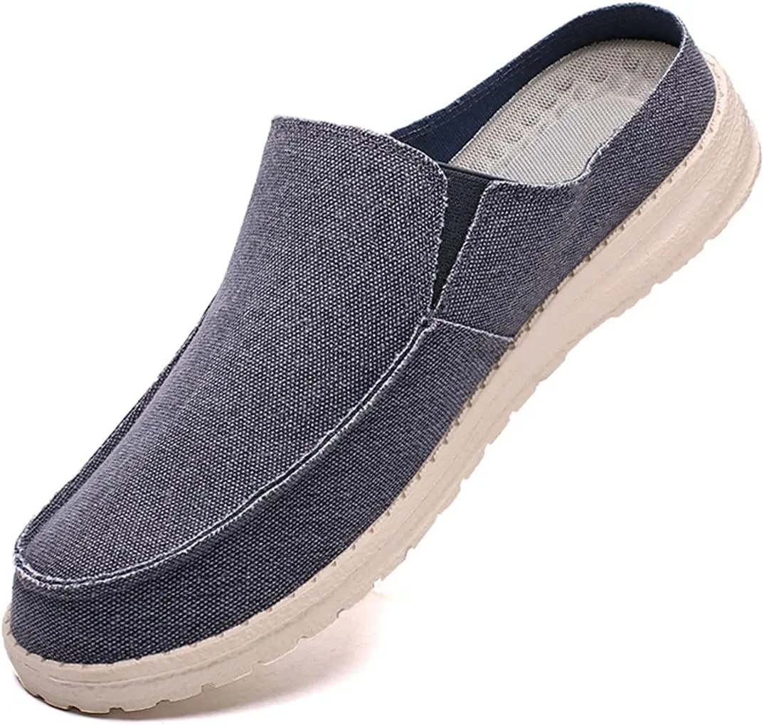 Mens Backless Slippers Canvas Mule Sneakers Breathable Slip on Driving Shoes