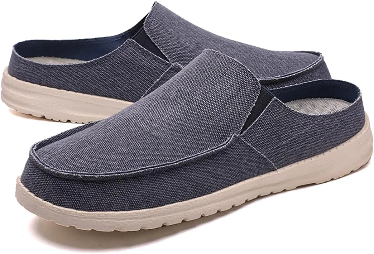 Mens Backless Slippers Canvas Mule Sneakers Breathable Slip on Driving Shoes