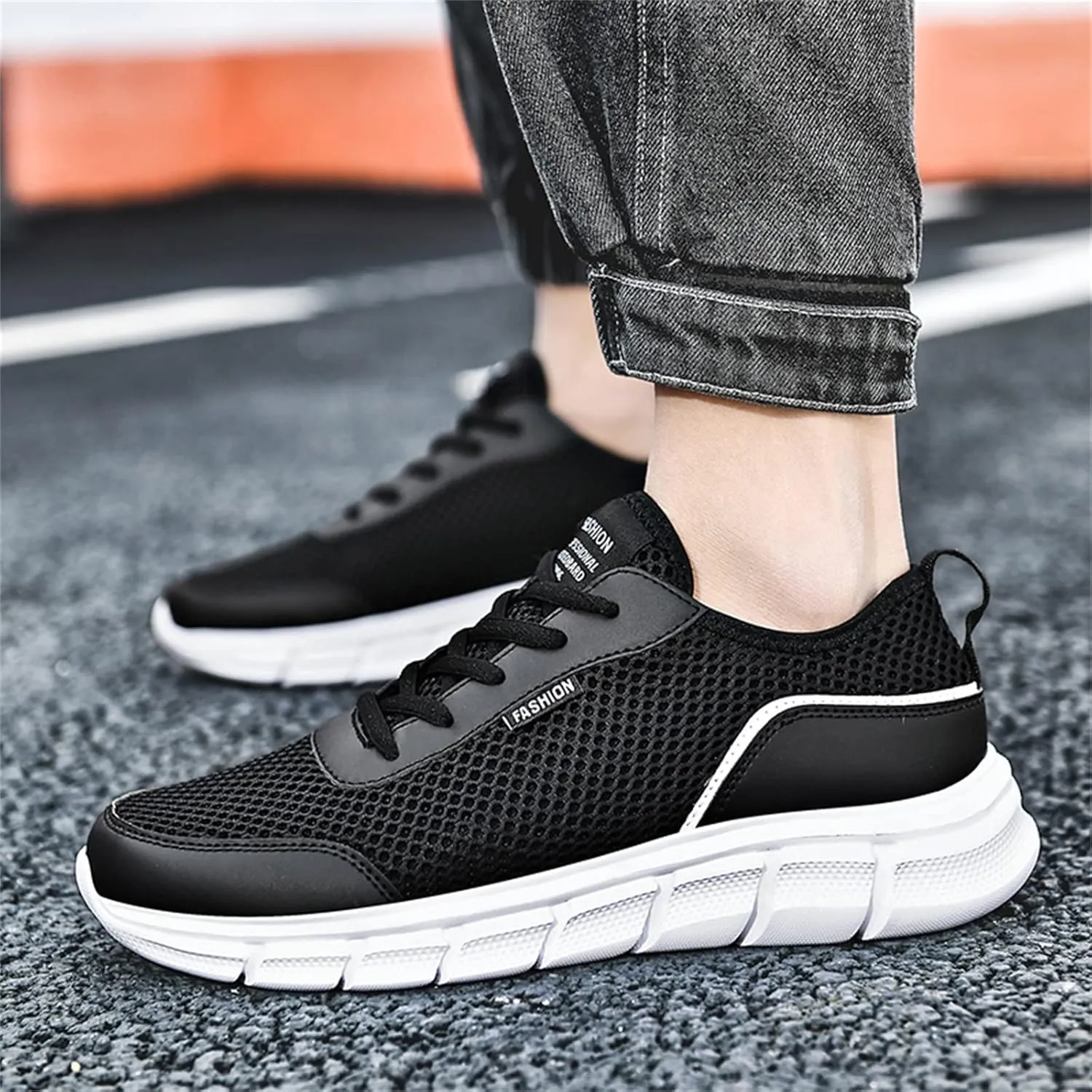 Men's Casual Shoe Fashion Spring and Summer Men Sports Shoes Flat Lightweight Mesh Breathable Lace Up Solid Color Casual