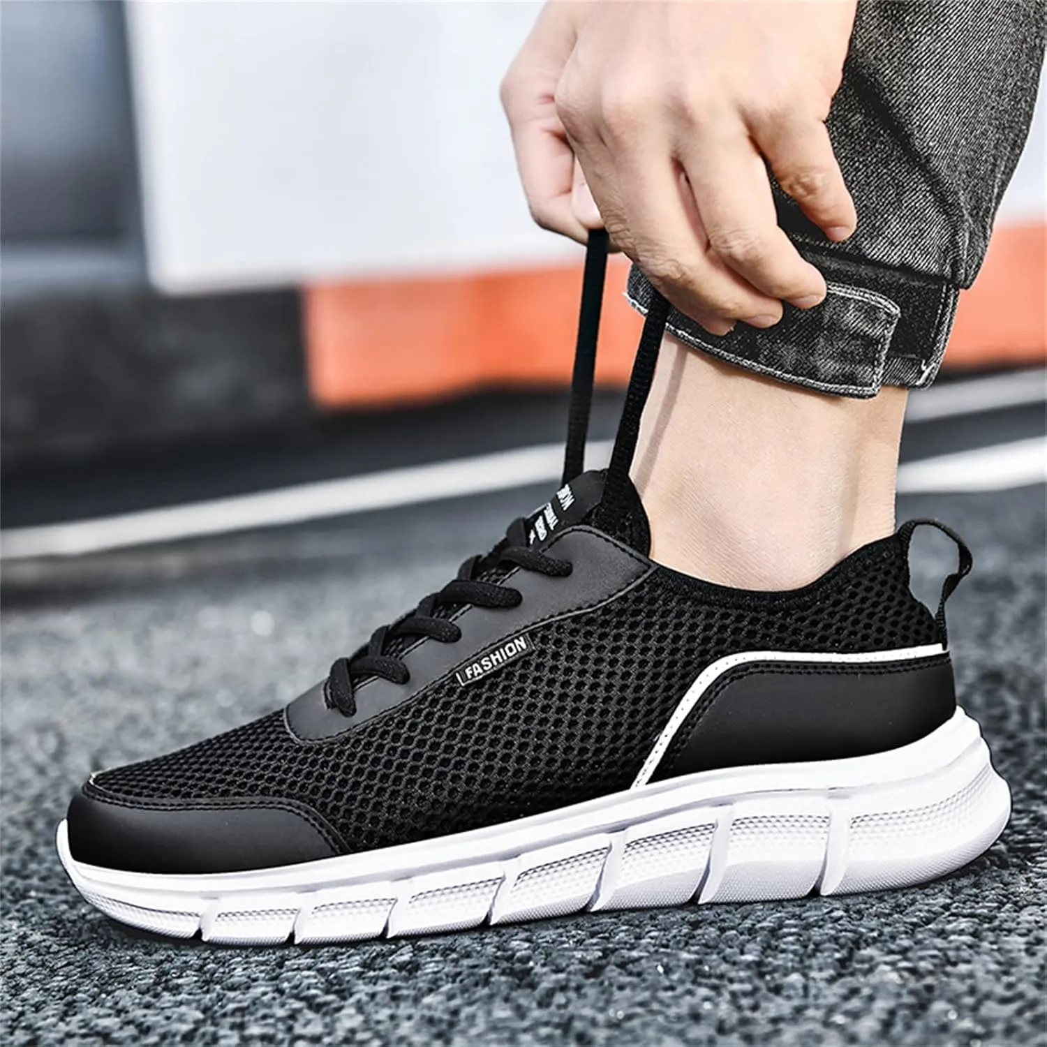 Men's Casual Shoe Fashion Spring and Summer Men Sports Shoes Flat Lightweight Mesh Breathable Lace Up Solid Color Casual
