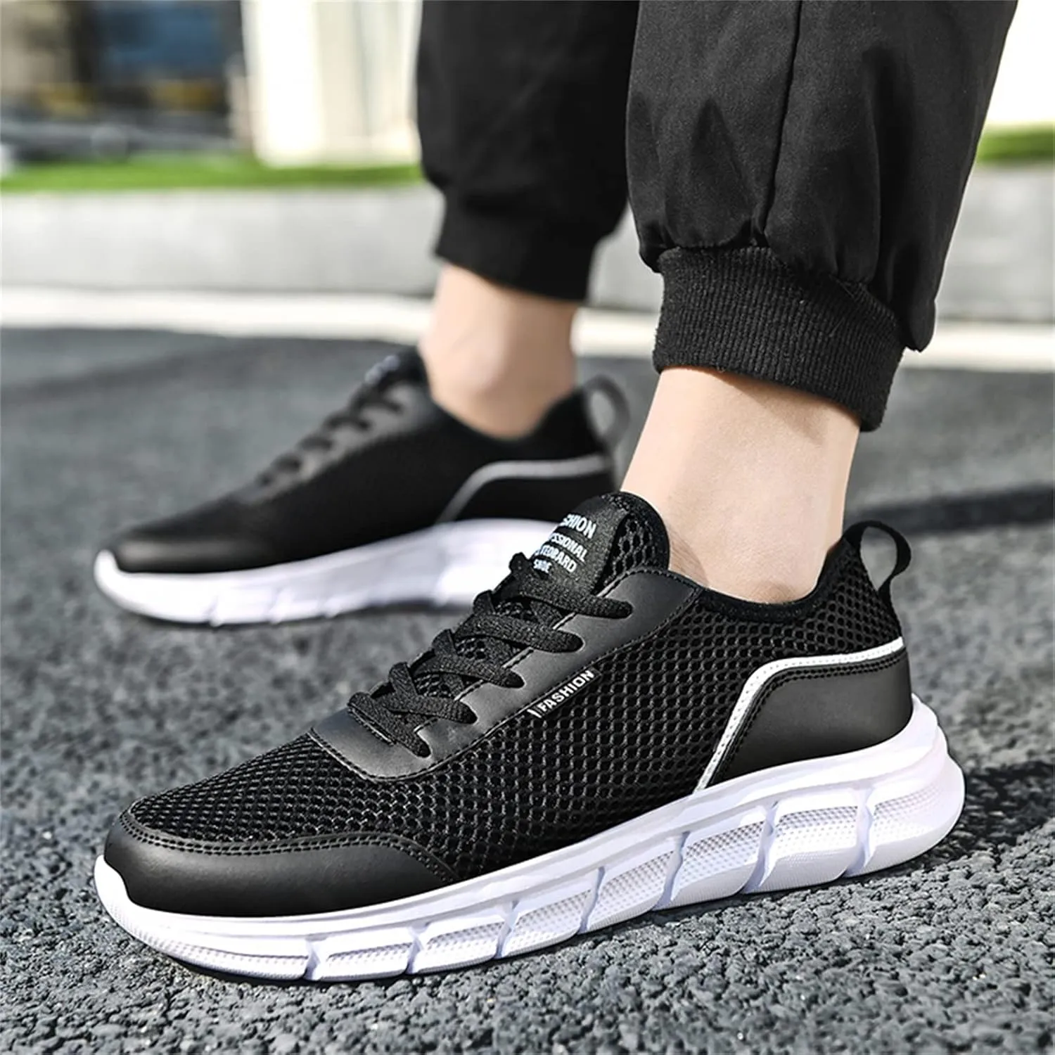 Men's Casual Shoe Fashion Spring and Summer Men Sports Shoes Flat Lightweight Mesh Breathable Lace Up Solid Color Casual