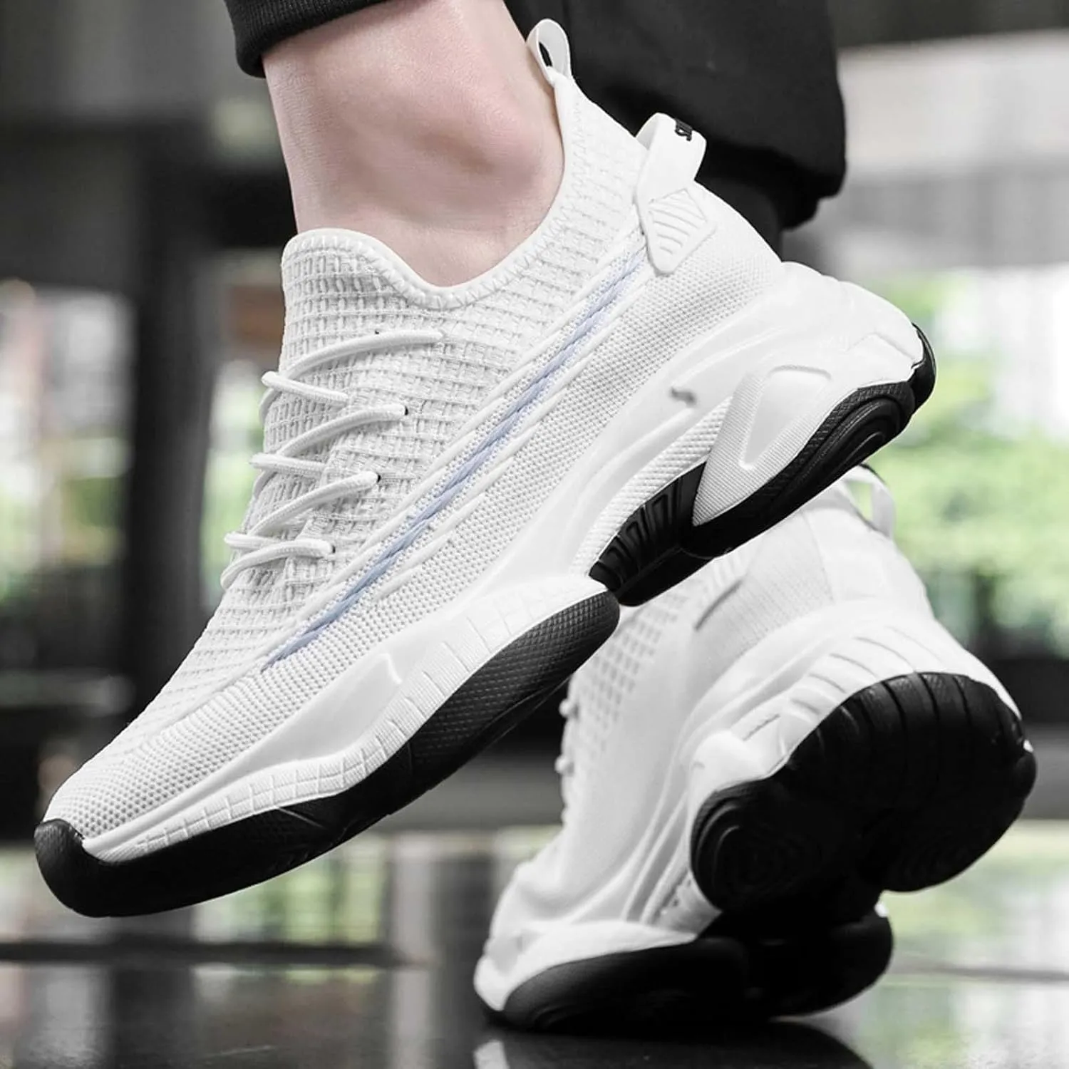 Men's Fashion Solid Color Mesh Fabric Inside Heightening Sports Shoes Casual Breathable Running Shoes Sneaker Ornament for Men