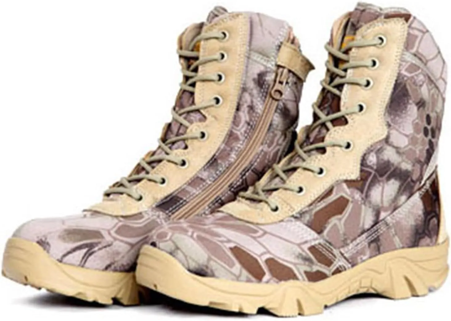 Men's Hiking Boots, Mens Military Side Zip Waterproof Breathable Camouflage Combat Boots, Lightweight and Casual Lace Up All Terrain Shoes, for Hiking Camping Climbing