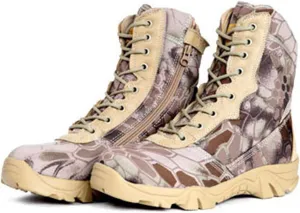 Men's Hiking Boots, Mens Military Side Zip Waterproof Breathable Camouflage Combat Boots, Lightweight and Casual Lace Up All Terrain Shoes, for Hiking Camping Climbing