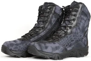 Men's Hiking Boots, Mens Military Side Zip Waterproof Breathable Camouflage Combat Boots, Lightweight and Casual Lace Up All Terrain Shoes, for Hiking Camping Climbing