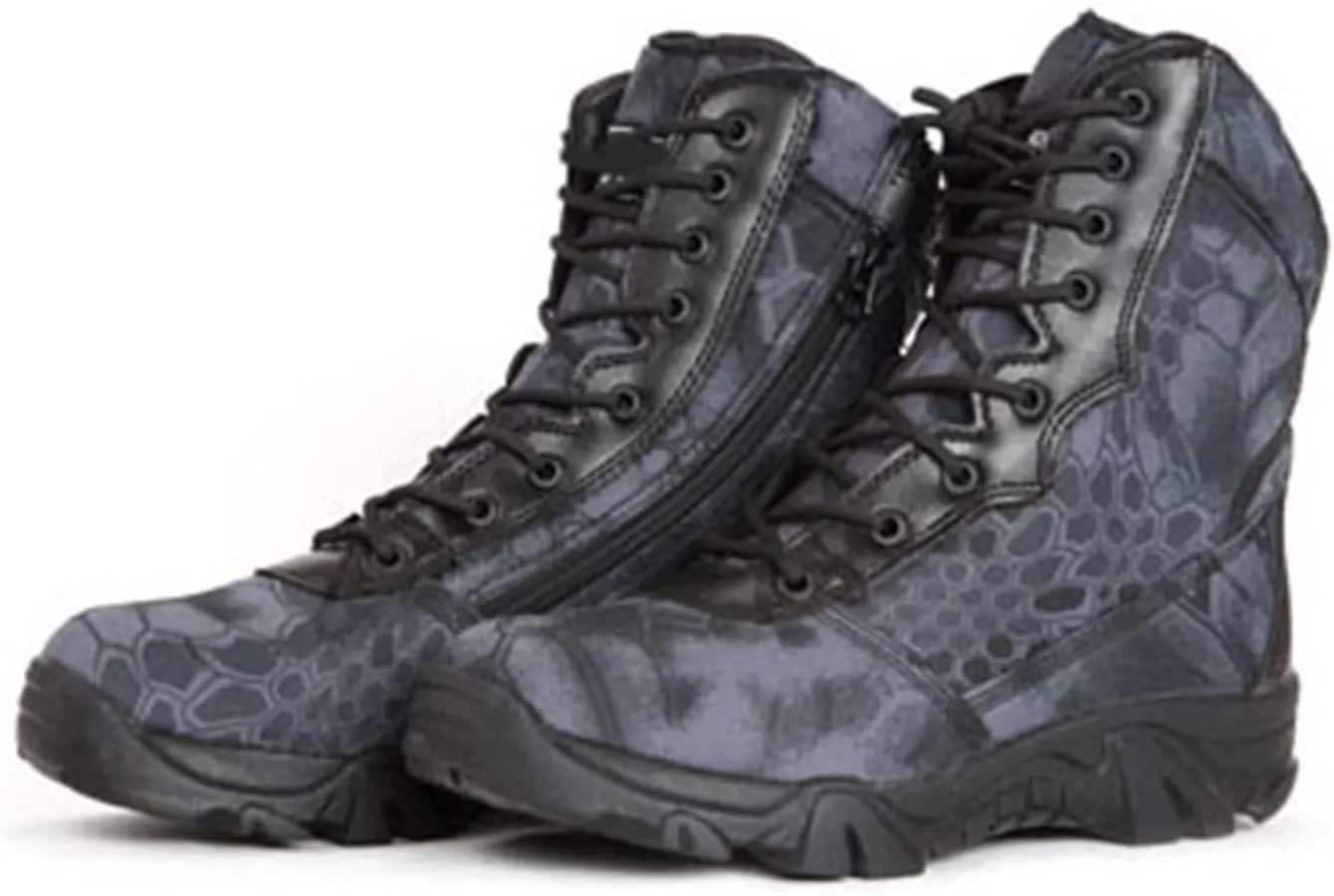 Men's Hiking Boots, Mens Military Side Zip Waterproof Breathable Camouflage Combat Boots, Lightweight and Casual Lace Up All Terrain Shoes, for Hiking Camping Climbing