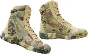 Men's Hiking Boots, Mens Military Side Zip Waterproof Breathable Camouflage Combat Boots, Lightweight and Casual Lace Up All Terrain Shoes, for Hiking Camping Climbing