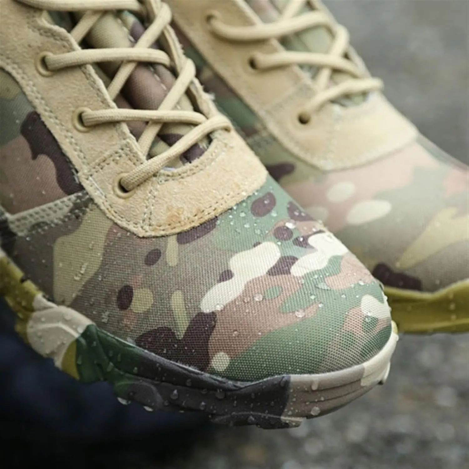 Men's Hiking Boots, Mens Military Side Zip Waterproof Breathable Camouflage Combat Boots, Lightweight and Casual Lace Up All Terrain Shoes, for Hiking Camping Climbing