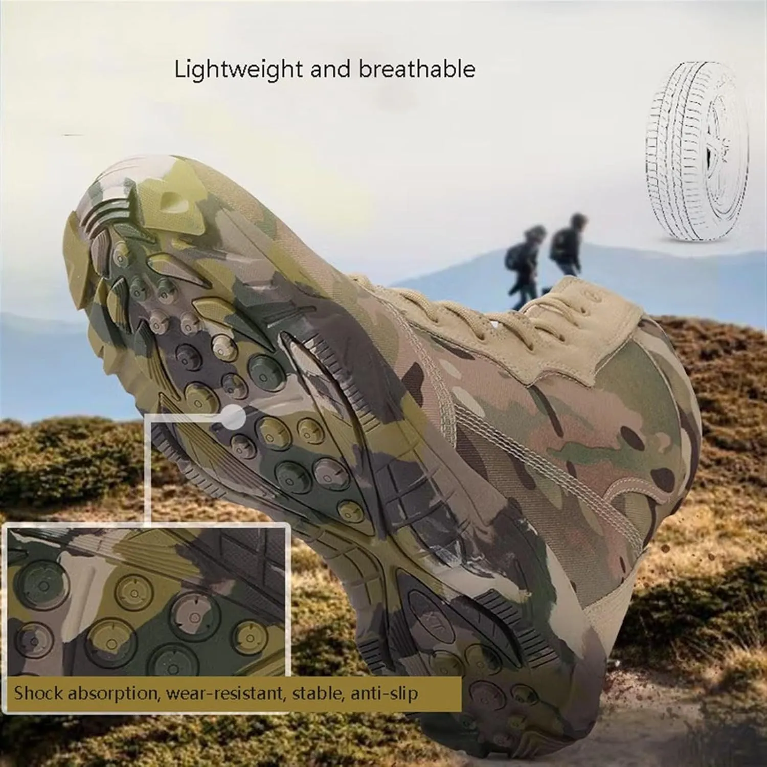 Men's Hiking Boots, Mens Military Side Zip Waterproof Breathable Camouflage Combat Boots, Lightweight and Casual Lace Up All Terrain Shoes, for Hiking Camping Climbing