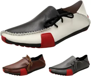 Men's Leather Handmade Strappy Comfortable Dress Loafers Fashion Non Slip Lightweight Stitching Details Flat Casual Walking Driving Shoes for Work Party Date Wedding