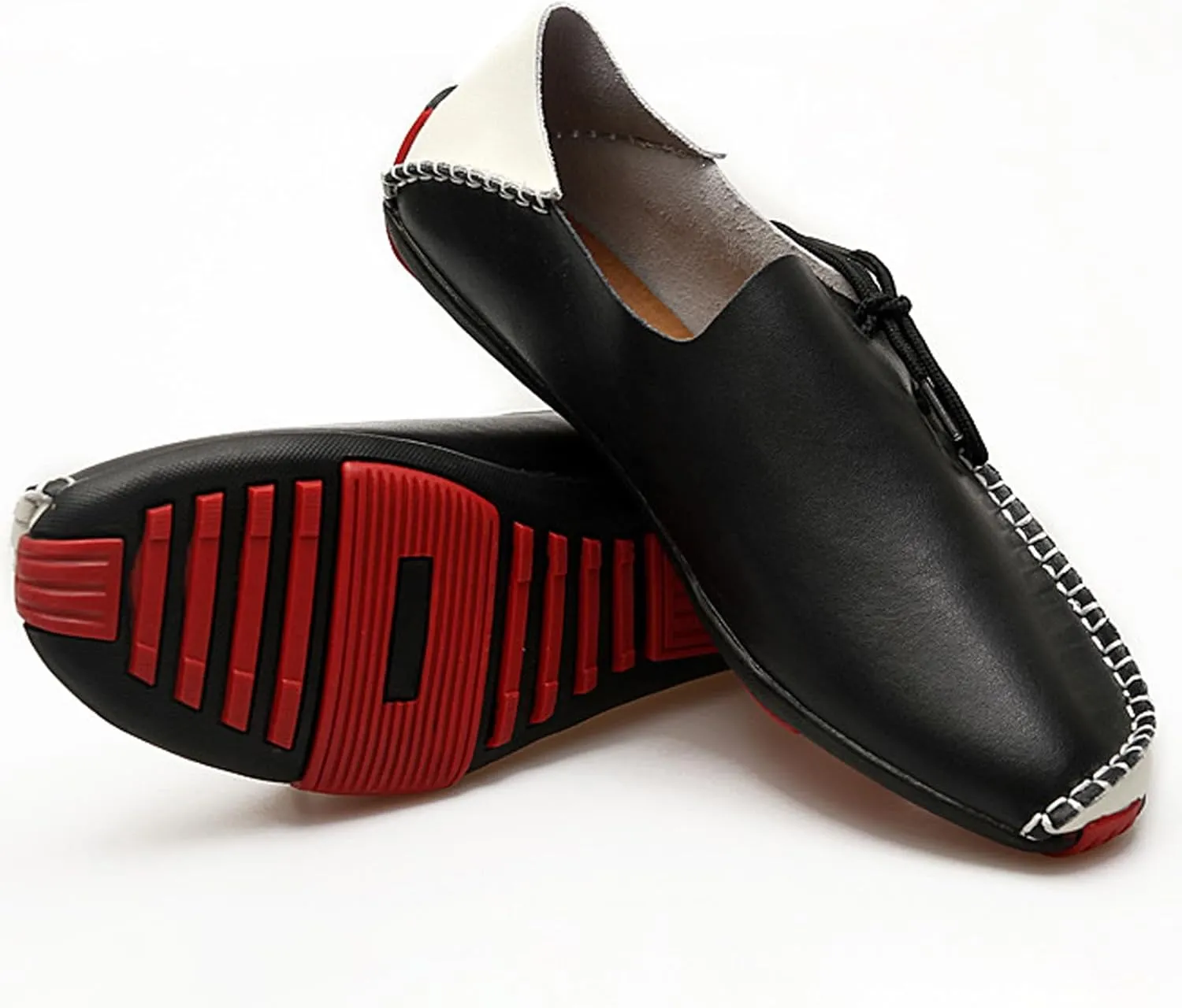 Men's Leather Handmade Strappy Comfortable Dress Loafers Fashion Non Slip Lightweight Stitching Details Flat Casual Walking Driving Shoes for Work Party Date Wedding
