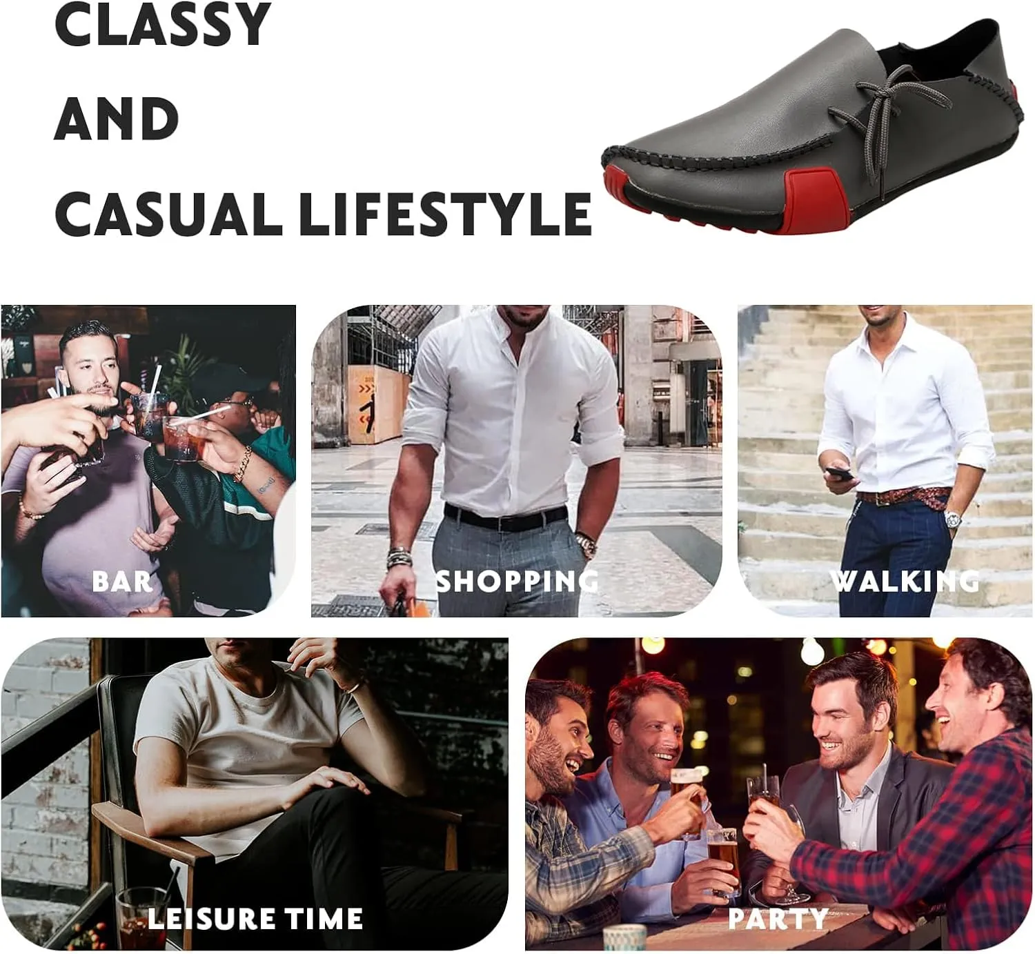 Men's Leather Handmade Strappy Comfortable Dress Loafers Fashion Non Slip Lightweight Stitching Details Flat Casual Walking Driving Shoes for Work Party Date Wedding
