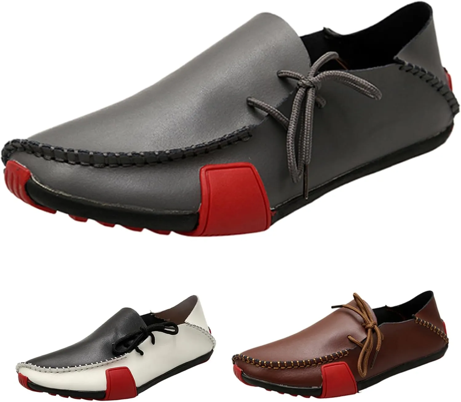 Men's Leather Handmade Strappy Comfortable Dress Loafers Fashion Non Slip Lightweight Stitching Details Flat Casual Walking Driving Shoes for Work Party Date Wedding