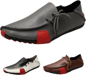 Men's Leather Handmade Strappy Comfortable Dress Loafers Fashion Non Slip Lightweight Stitching Details Flat Casual Walking Driving Shoes for Work Party Date Wedding