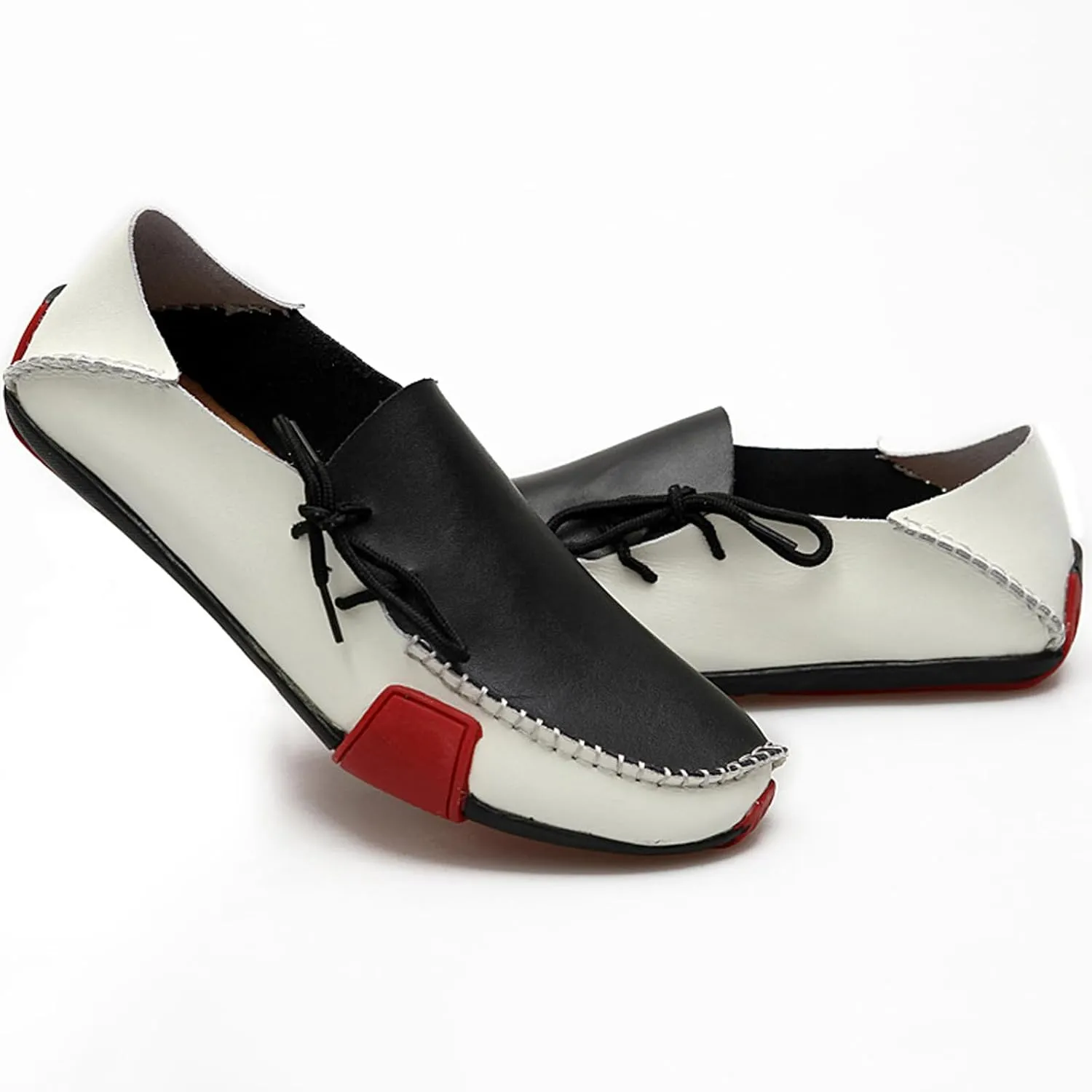 Men's Leather Handmade Strappy Comfortable Dress Loafers Fashion Non Slip Lightweight Stitching Details Flat Casual Walking Driving Shoes for Work Party Date Wedding