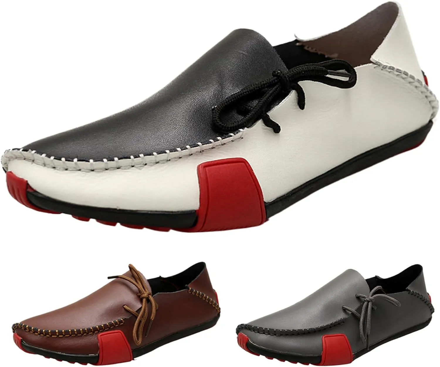 Men's Leather Handmade Strappy Comfortable Dress Loafers Fashion Non Slip Lightweight Stitching Details Flat Casual Walking Driving Shoes for Work Party Date Wedding