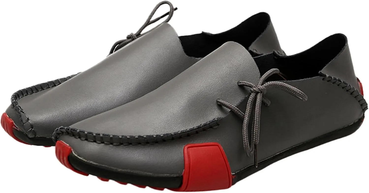 Men's Leather Handmade Strappy Comfortable Dress Loafers Fashion Non Slip Lightweight Stitching Details Flat Casual Walking Driving Shoes for Work Party Date Wedding