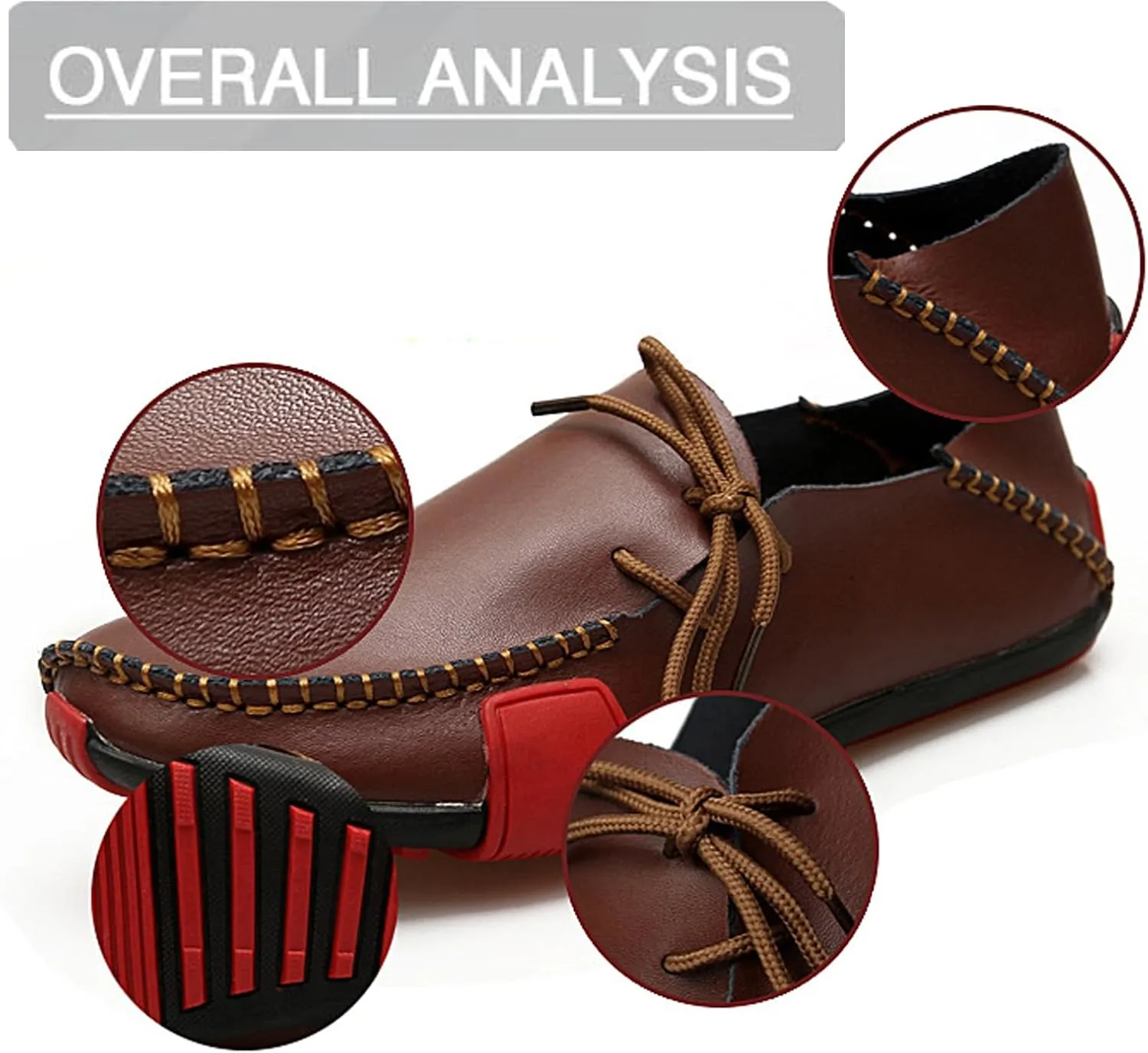 Men's Leather Handmade Strappy Comfortable Dress Loafers Fashion Non Slip Lightweight Stitching Details Flat Casual Walking Driving Shoes for Work Party Date Wedding