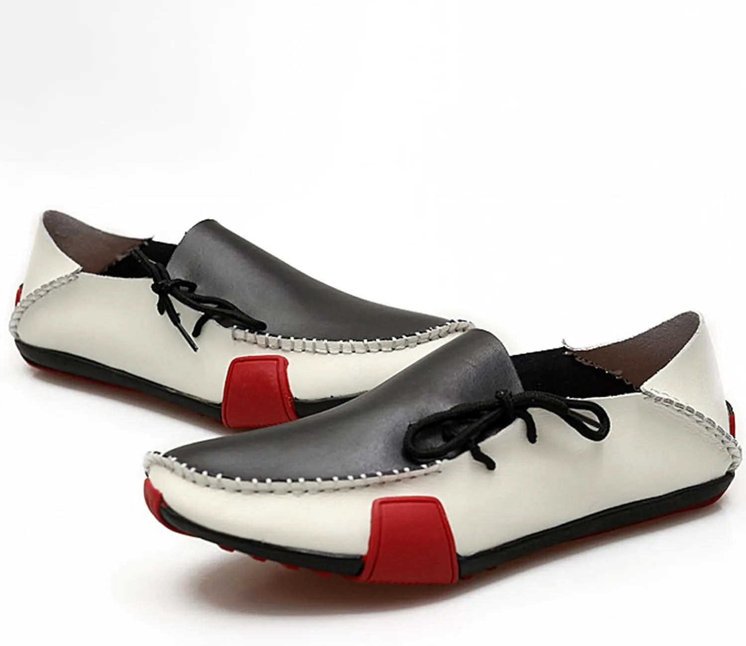 Men's Leather Handmade Strappy Comfortable Dress Loafers Fashion Non Slip Lightweight Stitching Details Flat Casual Walking Driving Shoes for Work Party Date Wedding