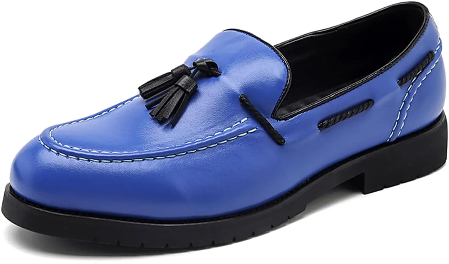 Men's Leather Loafers Black Slip-On Shoes Classic Tassel Loafers Arch Support Casual Dress Shoes
