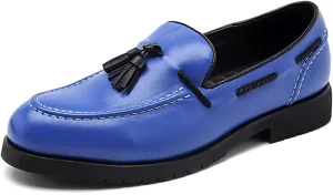 Men's Leather Loafers Black Slip-On Shoes Classic Tassel Loafers Arch Support Casual Dress Shoes