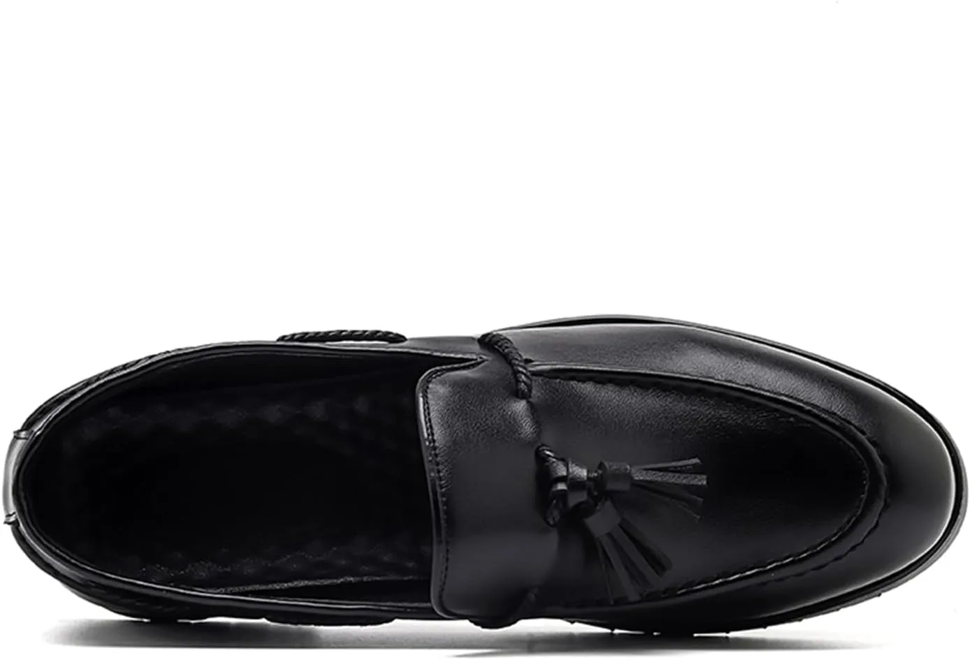 Men's Leather Loafers Black Slip-On Shoes Classic Tassel Loafers Arch Support Casual Dress Shoes