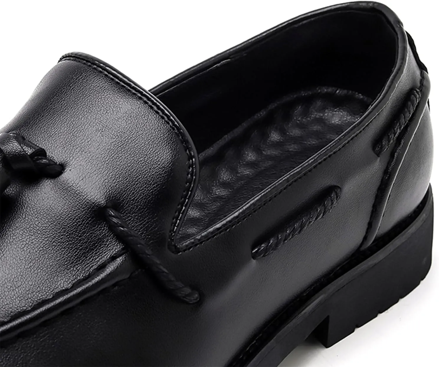 Men's Leather Loafers Black Slip-On Shoes Classic Tassel Loafers Arch Support Casual Dress Shoes