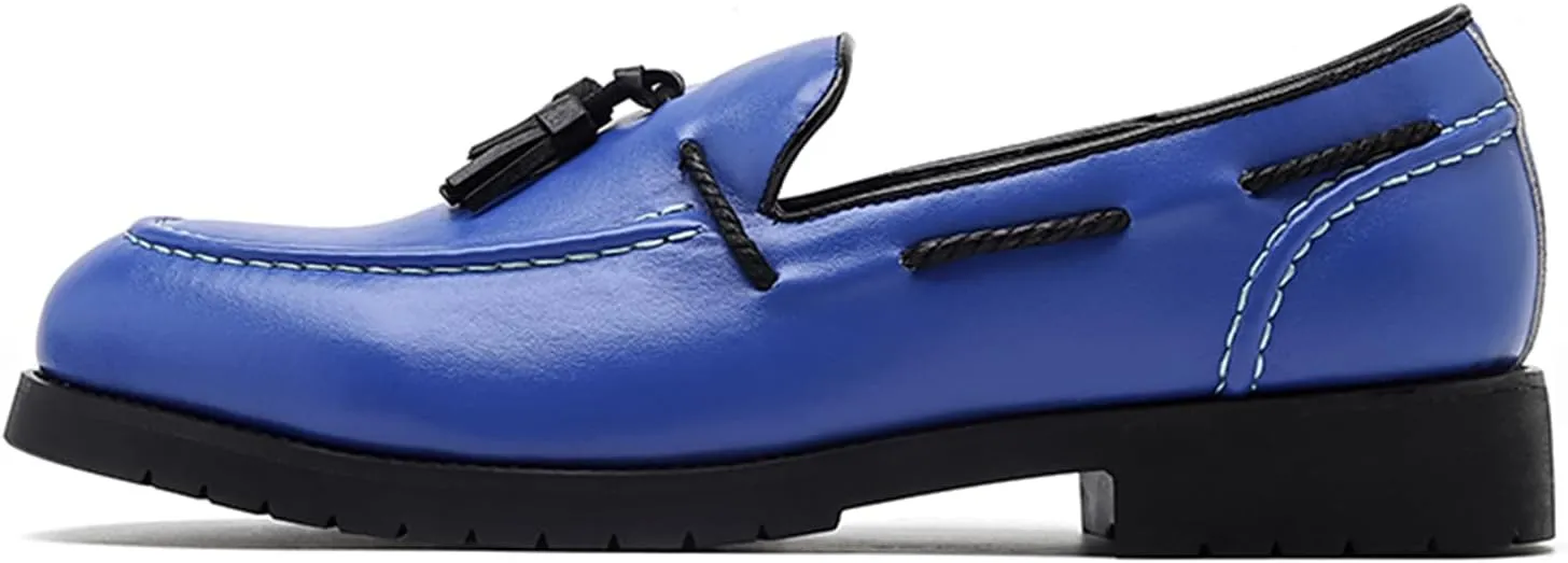 Men's Leather Loafers Black Slip-On Shoes Classic Tassel Loafers Arch Support Casual Dress Shoes