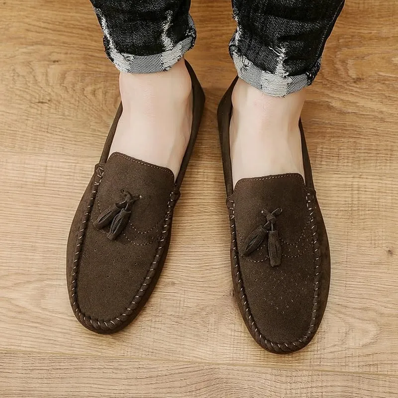Mens Loafers Solid Color Faux Leather with Tassel Loafer Shoes Flexible Flat Heel Anti-Slip Fashion Party Slip-on