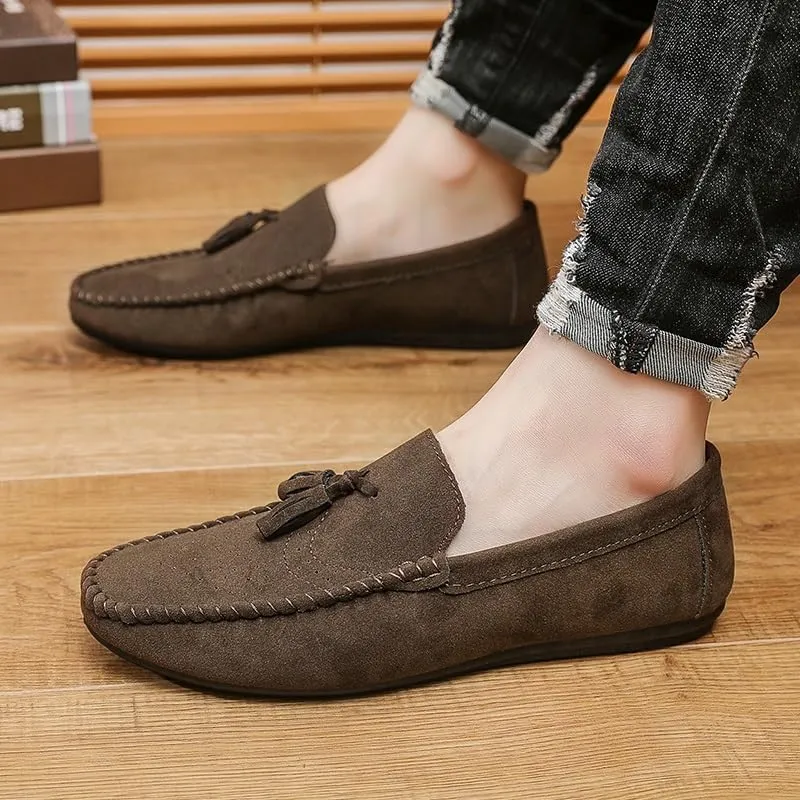 Mens Loafers Solid Color Faux Leather with Tassel Loafer Shoes Flexible Flat Heel Anti-Slip Fashion Party Slip-on