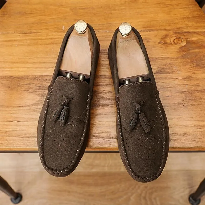 Mens Loafers Solid Color Faux Leather with Tassel Loafer Shoes Flexible Flat Heel Anti-Slip Fashion Party Slip-on
