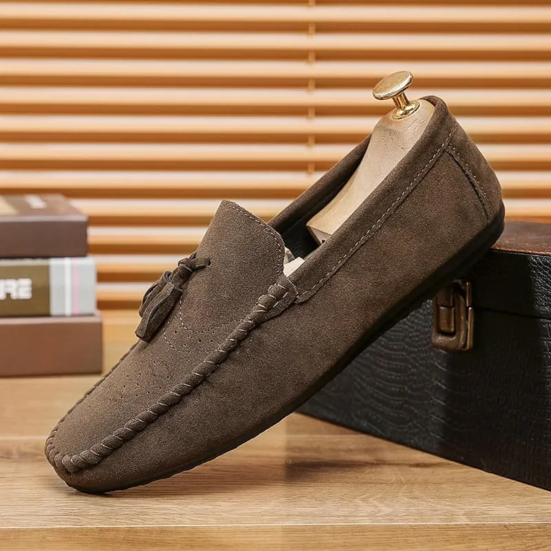 Mens Loafers Solid Color Faux Leather with Tassel Loafer Shoes Flexible Flat Heel Anti-Slip Fashion Party Slip-on
