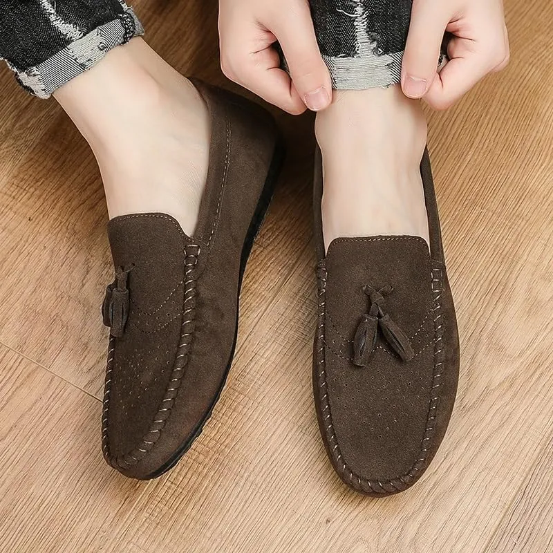 Mens Loafers Solid Color Faux Leather with Tassel Loafer Shoes Flexible Flat Heel Anti-Slip Fashion Party Slip-on