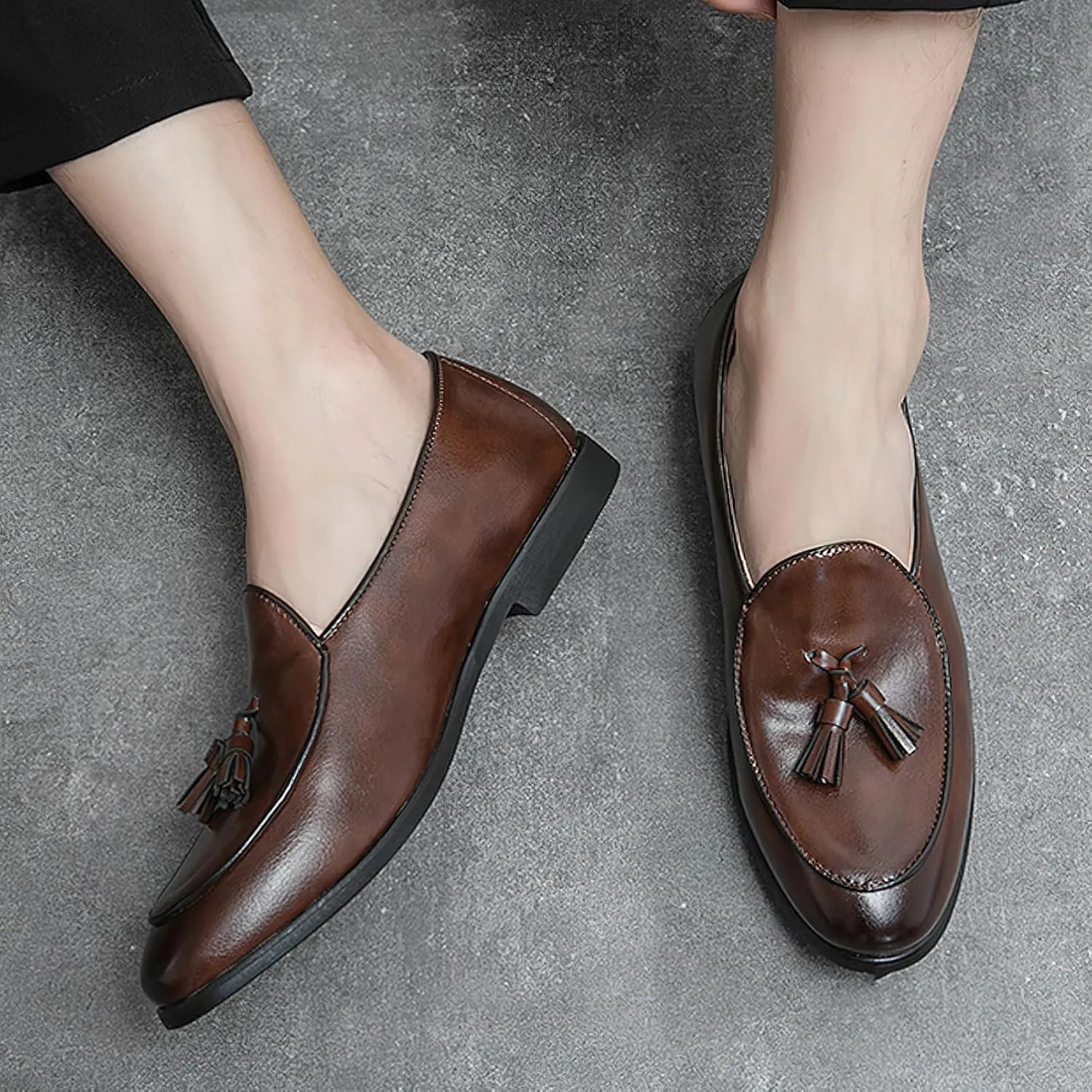 Men's Low-top Tassel Loafer Flats Classic Slip-on Formal Dress Shoes