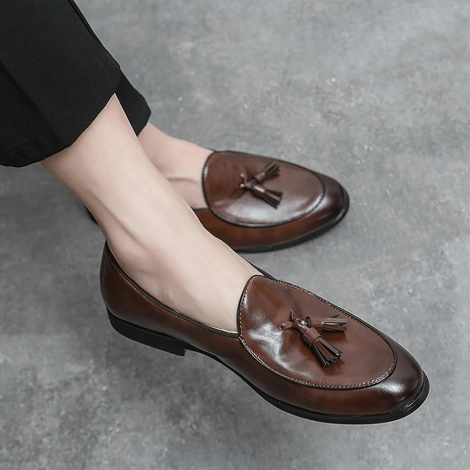 Men's Low-top Tassel Loafer Flats Classic Slip-on Formal Dress Shoes