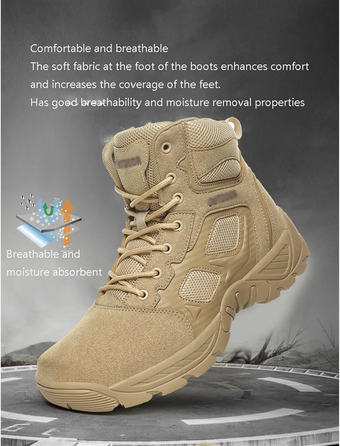 Men's Side Zip Uniform Military Work Ankle Boots, Mens Waterproof Anti Slip Breathable Lace Up High Top Combat Boots, Durable Combat Work Shoes Lightweight Hiking Walking Boots