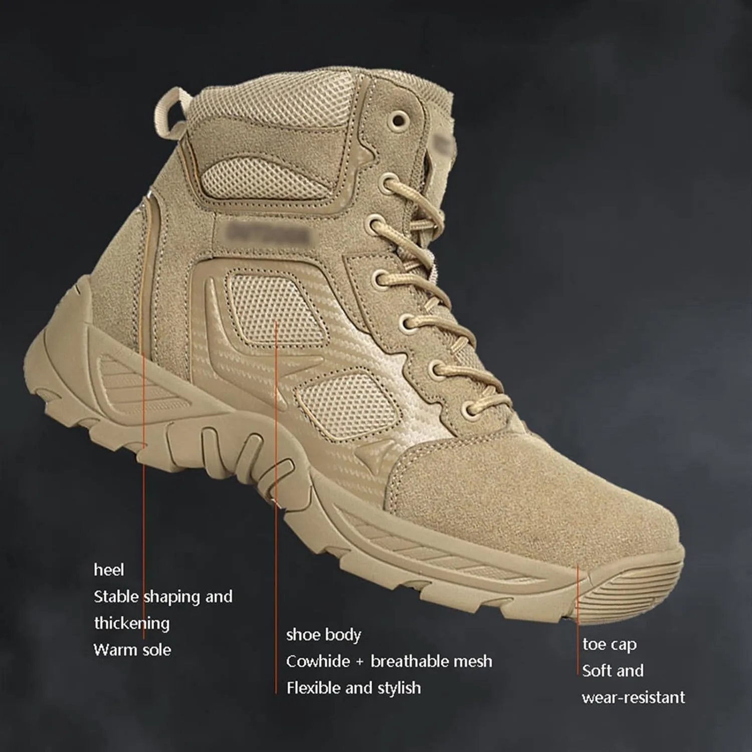 Men's Side Zip Uniform Military Work Ankle Boots, Mens Waterproof Anti Slip Breathable Lace Up High Top Combat Boots, Durable Combat Work Shoes Lightweight Hiking Walking Boots