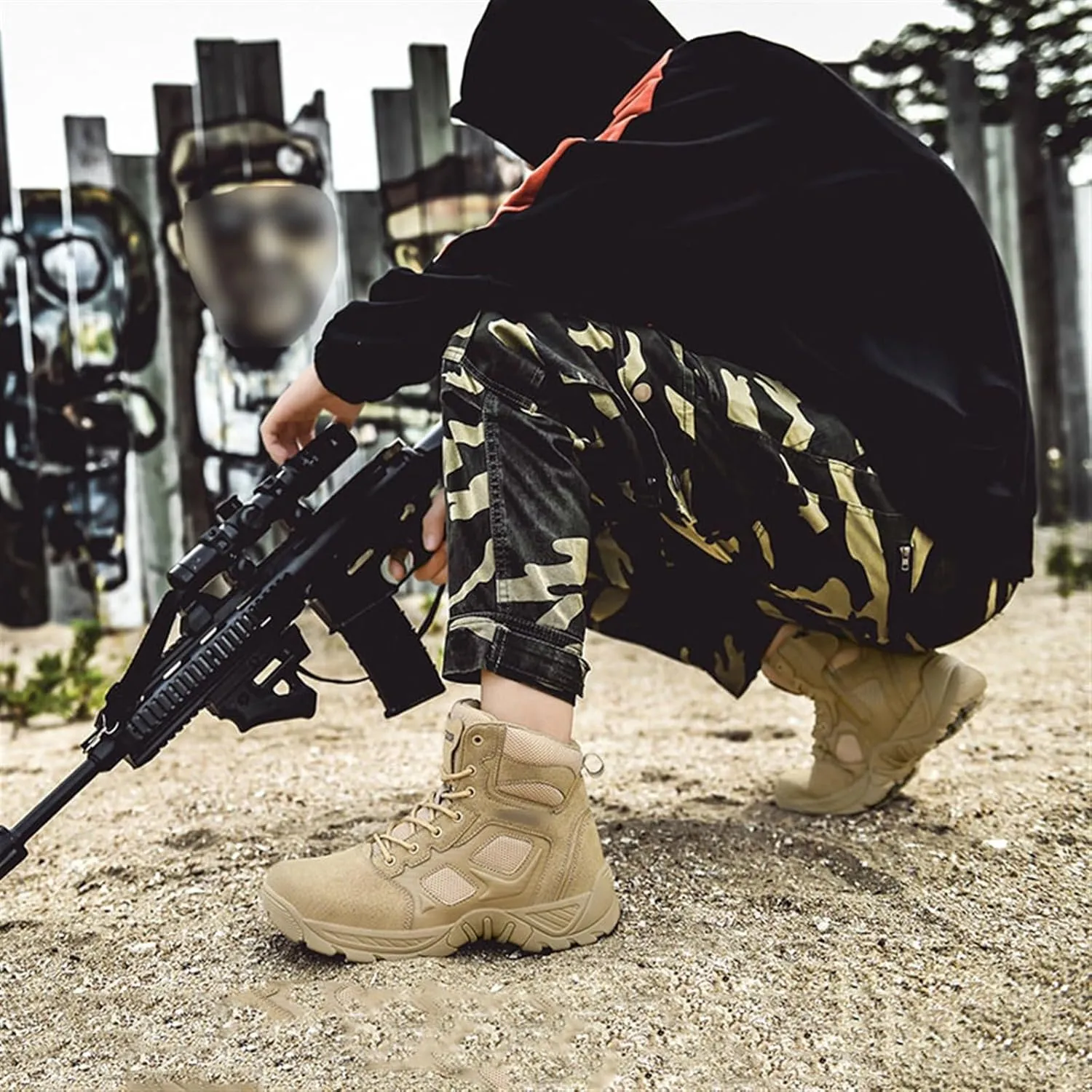 Men's Side Zip Uniform Military Work Ankle Boots, Mens Waterproof Anti Slip Breathable Lace Up High Top Combat Boots, Durable Combat Work Shoes Lightweight Hiking Walking Boots