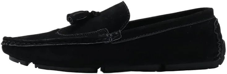 Men's Square Toe Wingtips Loafers - Suede Vegan Leather with Tassel, Comfortable Slip-On Shoes, Flexible Flat Heel for Fashion & Casual Wear
