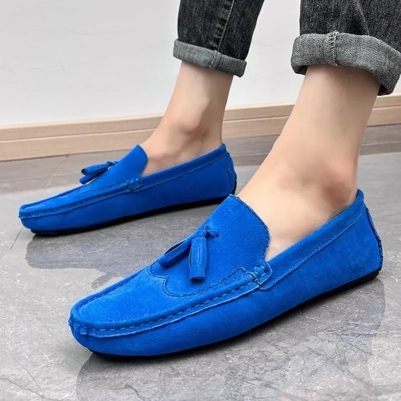 Men's Square Toe Wingtips Loafers - Suede Vegan Leather with Tassel, Comfortable Slip-On Shoes, Flexible Flat Heel for Fashion & Casual Wear