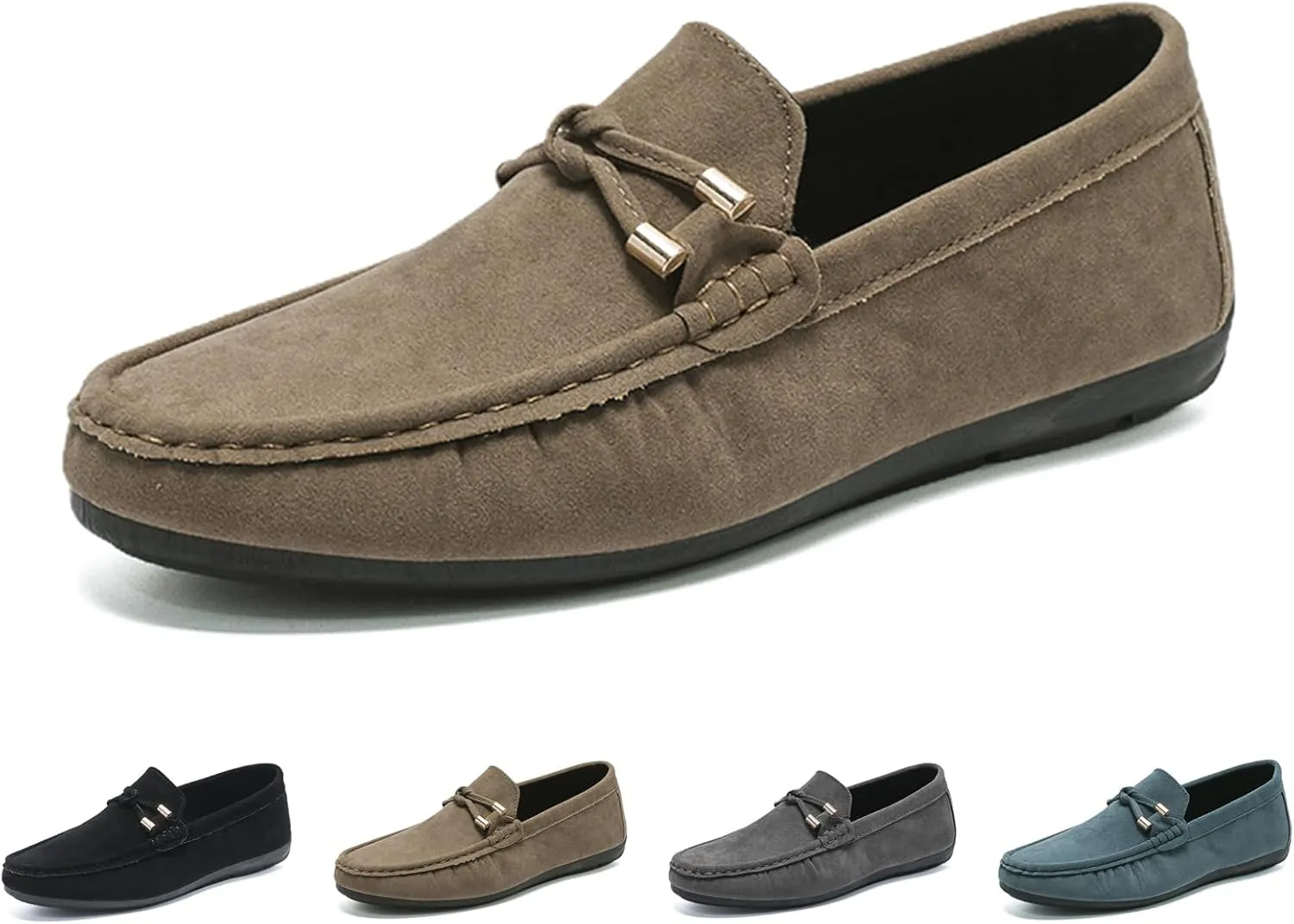 Men's Suede Leather Moccasins Penny Loafers Casual Round Toe Slip On Gommino Flat Driving Shoes Lightweight Comfort Dress Boat Shoes