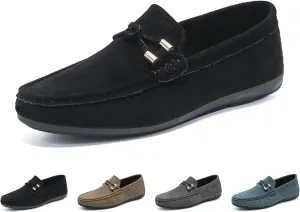 Men's Suede Leather Moccasins Penny Loafers Casual Round Toe Slip On Gommino Flat Driving Shoes Lightweight Comfort Dress Boat Shoes