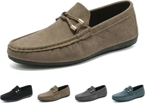 Men's Suede Leather Moccasins Penny Loafers Casual Round Toe Slip On Gommino Flat Driving Shoes Lightweight Comfort Dress Boat Shoes
