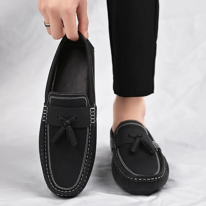 Men's Tassel Loafers - PU Leather Slip-On Shoes with Flat Heel, Lightweight and Comfortable for Casual and Formal Occasions, Ideal for Weddings and Parties