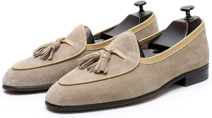 Men's Tassel Slip-on Loafers Casual Leather Shoes for Men Slip On Leather Driving Shoes Comfortable Shoes Business Dress Formal Shoes,Beige,7US/39EU