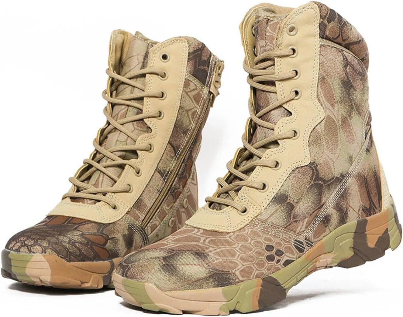 Mens Waterproof Military Work Boots, Mens Camouflage High Top Slip Resistant Side Zipper Combat Boots, Lace Up Breathable Patrol Boots, for Outdoor Sports Camping Combat